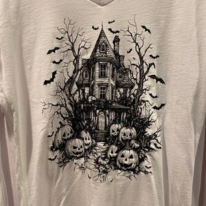 Chic Haunted House White Long Sleeve Tee
